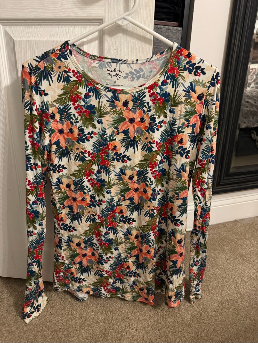Made by Molly Floral Long Sleeve Top - Cream with Coral & Navy